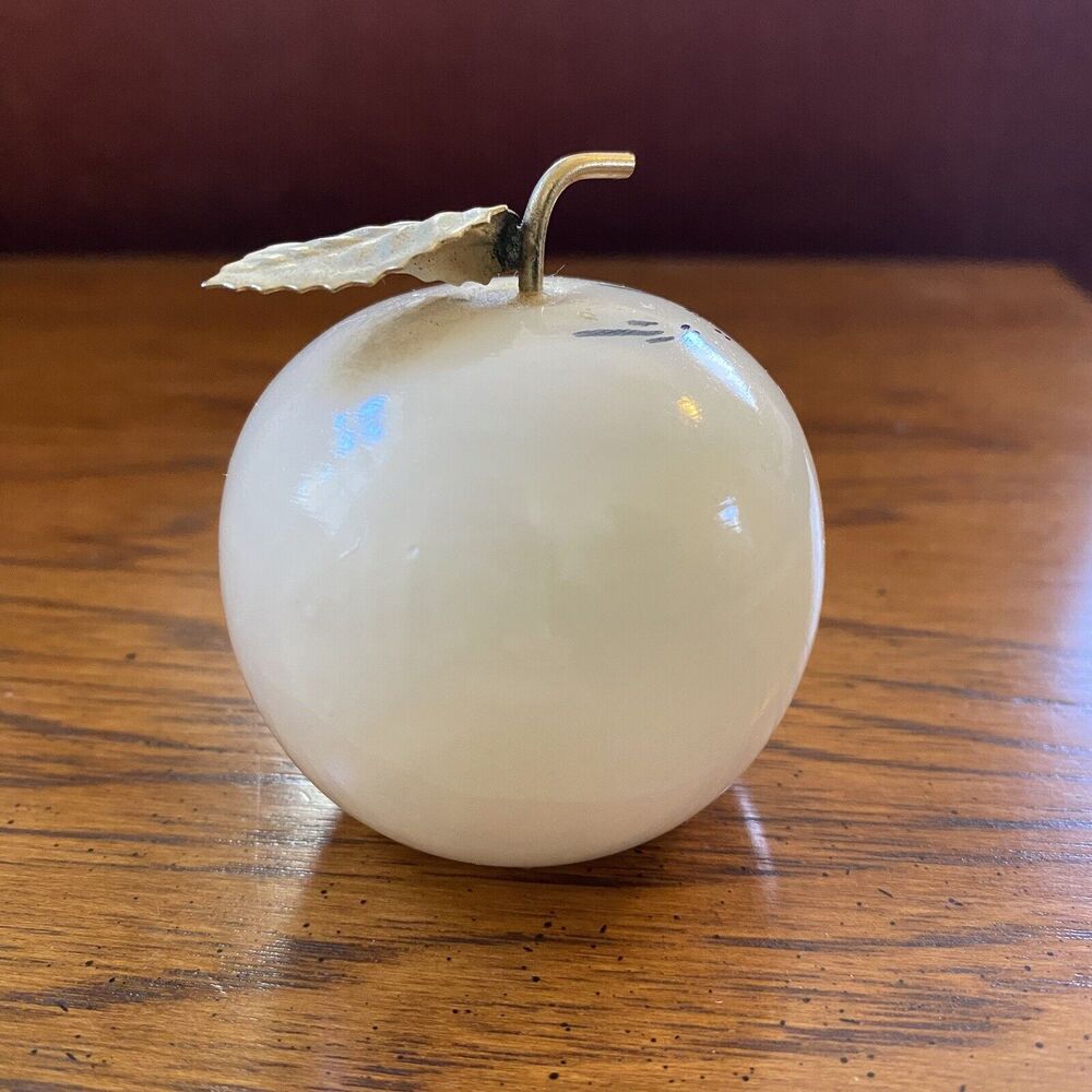 Vintage RB Genuine Alabaster Italy Handpainted Blue Floral Apple Paperweight - Picture 3 of 6